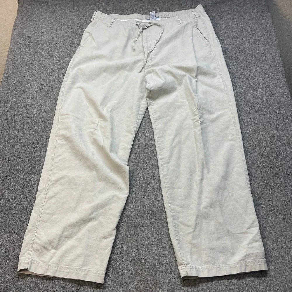 Breakwater Mens Linen Cotton Blend Drawstring Pants Beige 40x32 Relaxed Fit